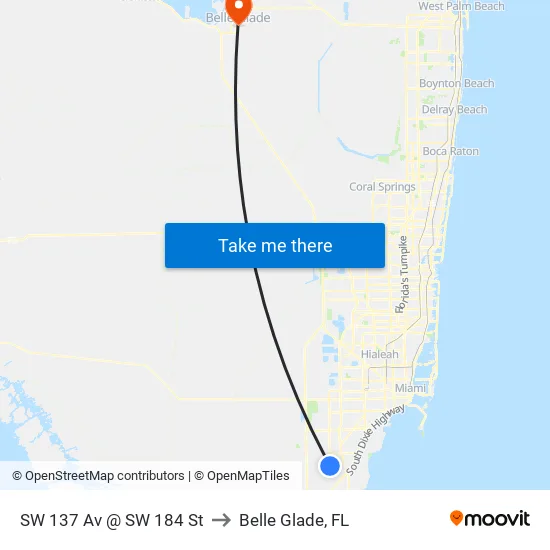 Sw 137 Av @ Sw 184 St to Belle Glade, FL map