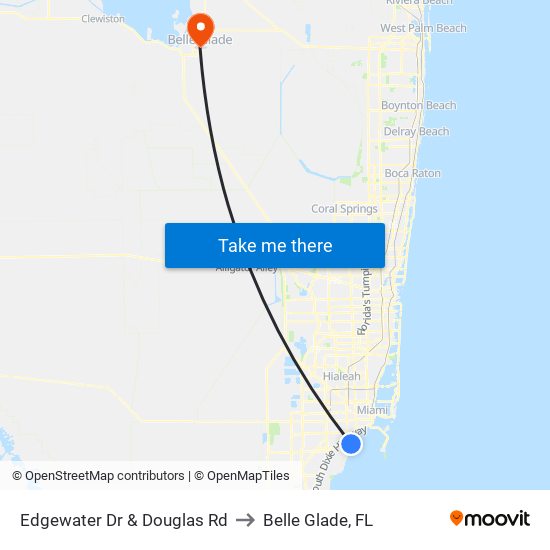 Edgewater Dr & Douglas Rd to Belle Glade, FL map