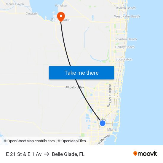 E 21 St & E 1 Av to Belle Glade, FL map