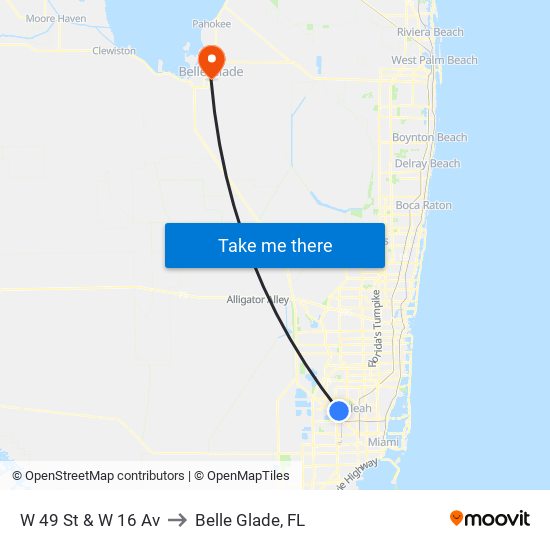 W 49 St & W 16 Av to Belle Glade, FL map