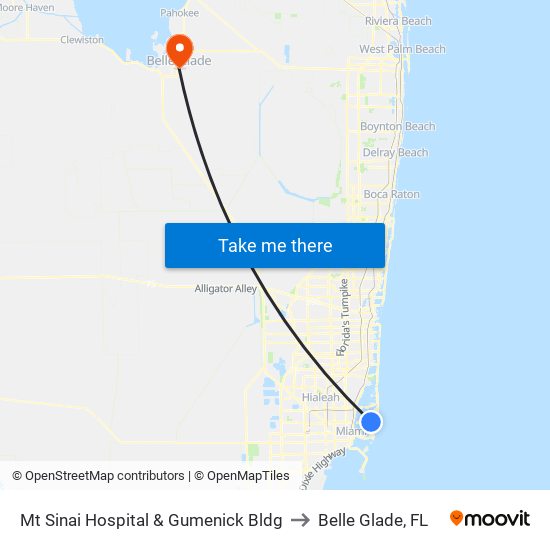 Mt Sinai Hospital & Gumenick Bldg to Belle Glade, FL map