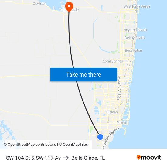 SW 104 St & SW 117 Av to Belle Glade, FL map