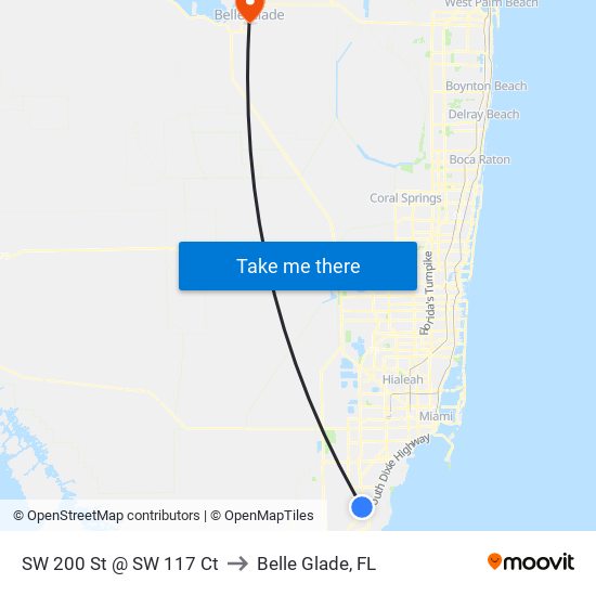 SW 200 St @ SW 117 Ct to Belle Glade, FL map