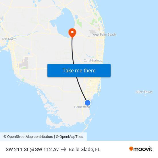 SW 211 St @ SW 112 Av to Belle Glade, FL map