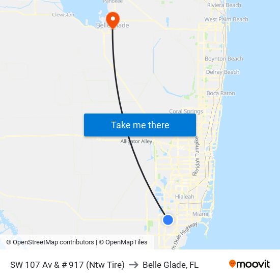 SW 107 Av & # 917 (Ntw Tire) to Belle Glade, FL map