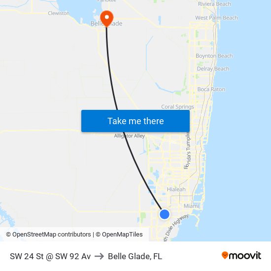 SW 24 St @ SW 92 Av to Belle Glade, FL map