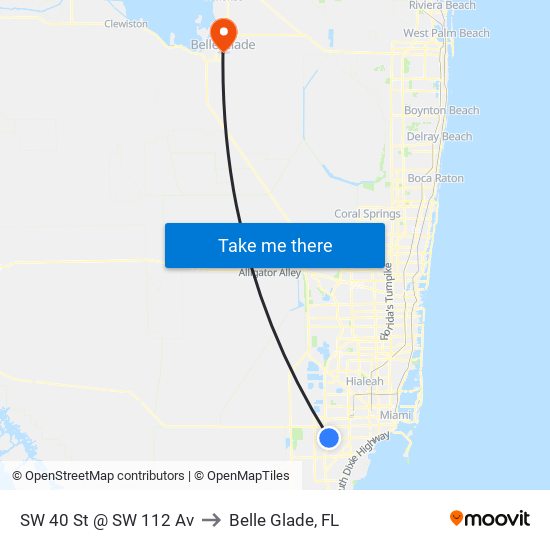 SW 40 St @ SW 112 Av to Belle Glade, FL map