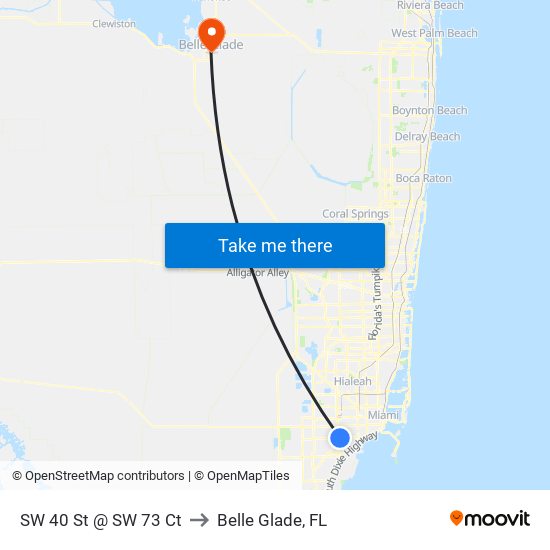 SW 40 St @ SW 73 Ct to Belle Glade, FL map