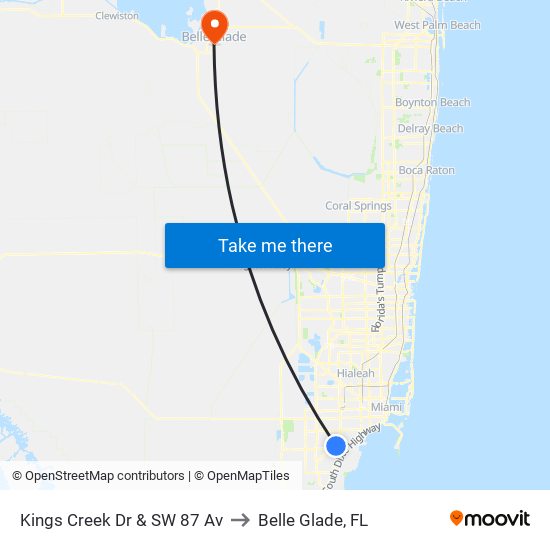 Kings Creek Dr & SW 87 Av to Belle Glade, FL map