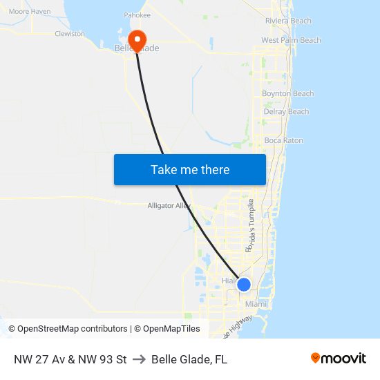 NW 27 Av & NW 93 St to Belle Glade, FL map