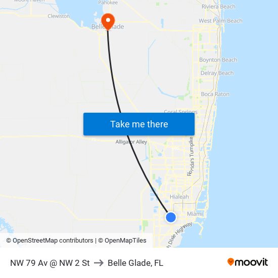 NW 79 Av @ NW 2 St to Belle Glade, FL map