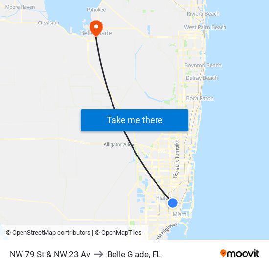 NW 79 St & NW 23 Av to Belle Glade, FL map