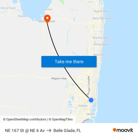 NE 167 St @ NE 6 Av to Belle Glade, FL map