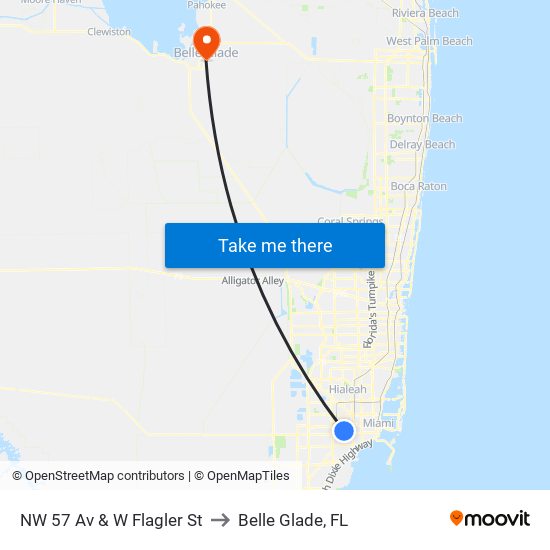 NW 57 Av & W Flagler St to Belle Glade, FL map