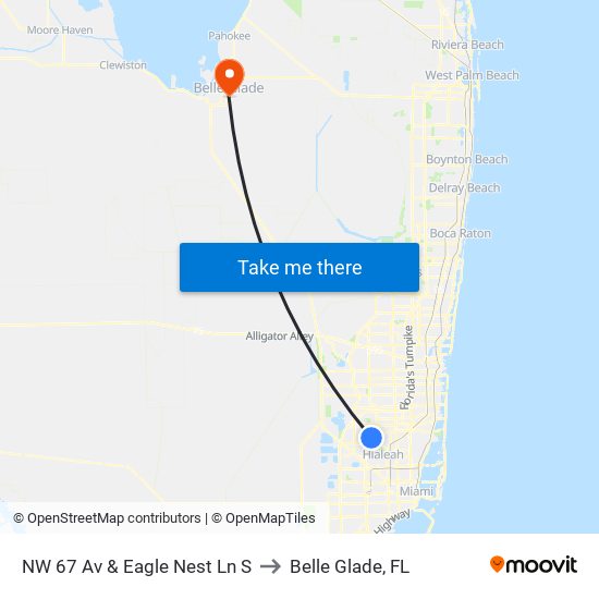 NW 67 Av & Eagle Nest Ln S to Belle Glade, FL map