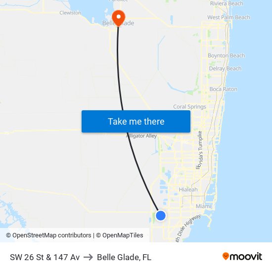 SW 26 St & 147 Av to Belle Glade, FL map