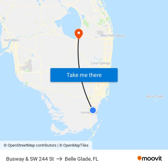 Busway & SW 244 St to Belle Glade, FL map