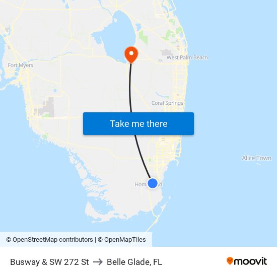 Busway & SW 272 St to Belle Glade, FL map