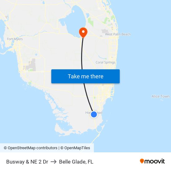Busway & NE 2 Dr to Belle Glade, FL map