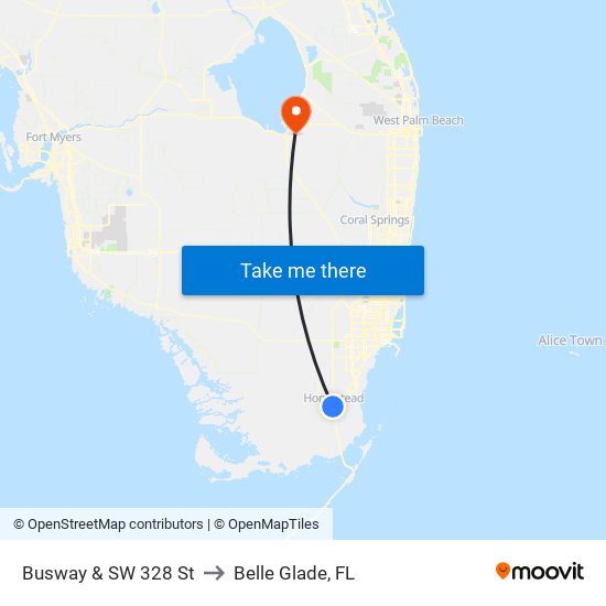 Busway & SW 328 St to Belle Glade, FL map