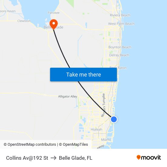 Collins Av@192 St to Belle Glade, FL map