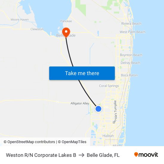 WESTON R/N CORPORATE LAKES B to Belle Glade, FL map