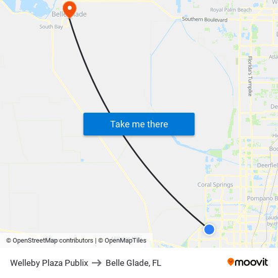 Welleby Plaza Publix to Belle Glade, FL map