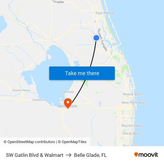 SW Gatlin Blvd & Walmart to Belle Glade, FL map