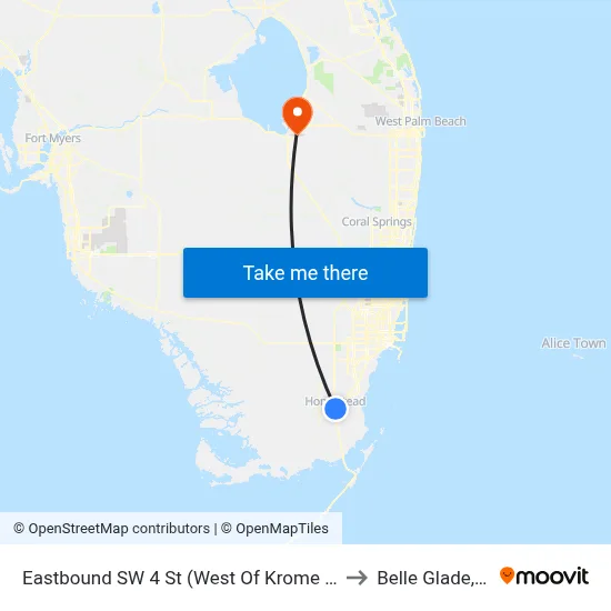 Eastbound SW 4 St (West Of Krome Ave) to Belle Glade, FL map