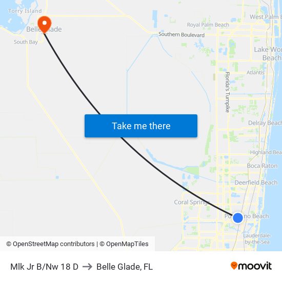 Mlk Jr B/Nw 18 D to Belle Glade, FL map