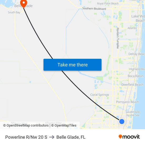 Powerline R/Nw 20 S to Belle Glade, FL map