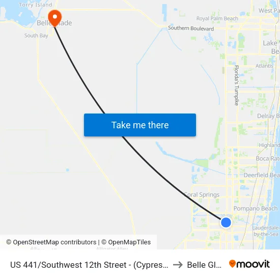 US 441/Southwest 12th Street - (Cypress Lakes Town Center) to Belle Glade, FL map