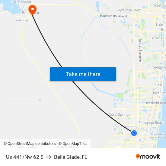 Us 441/Nw 62 S to Belle Glade, FL map