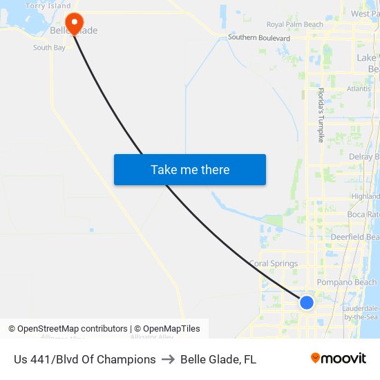 Us 441/Blvd Of Champions to Belle Glade, FL map