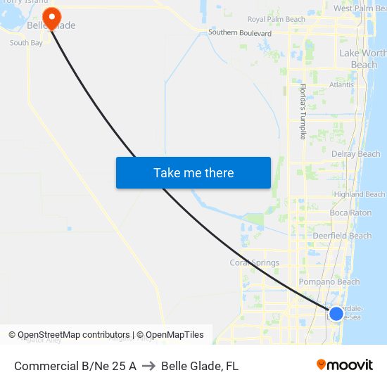 Commercial B/Ne 25 A to Belle Glade, FL map