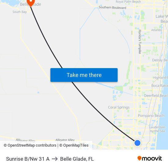 SUNRISE B/NW 31 A to Belle Glade, FL map