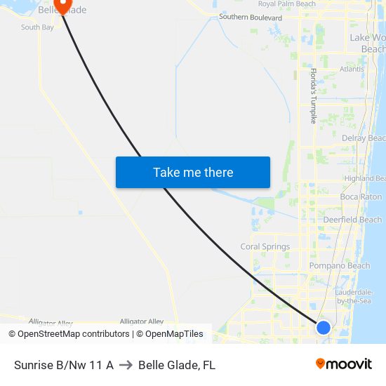 Sunrise B/Nw 11 A to Belle Glade, FL map