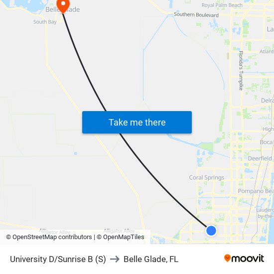 University D/Sunrise B (S) to Belle Glade, FL map