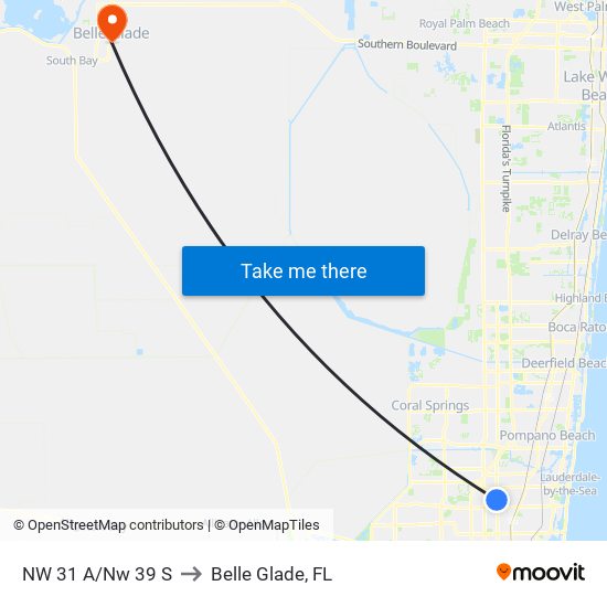 NW 31 A/Nw 39 S to Belle Glade, FL map