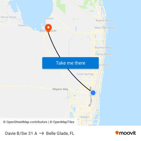 DAVIE B/SW 31 A to Belle Glade, FL map