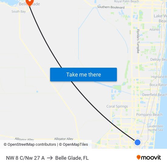 NW 8 C/NW 27 A to Belle Glade, FL map