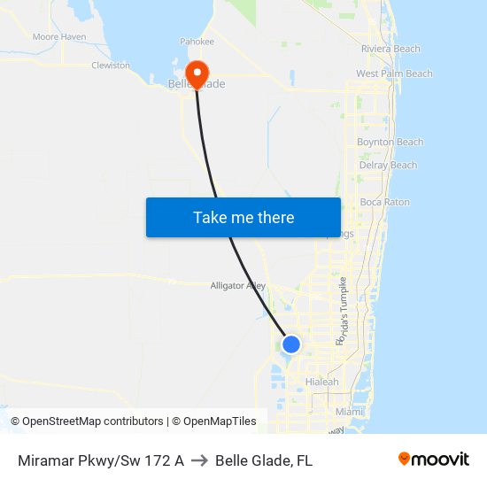 Miramar Pkwy/Sw 172 A to Belle Glade, FL map