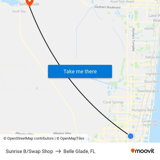 Sunrise B/Swap Shop to Belle Glade, FL map