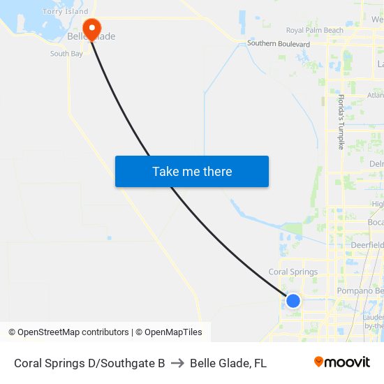 Coral Springs D/Southgate B to Belle Glade, FL map