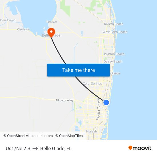 US1/NE 2 S to Belle Glade, FL map