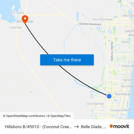 Hillsboro B/#5010 - (Coconut Creek) to Belle Glade, FL map