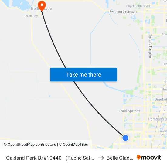 OAKLAND PARK B/#10440 - (PUBLIC SAFETY CMPLX) to Belle Glade, FL map