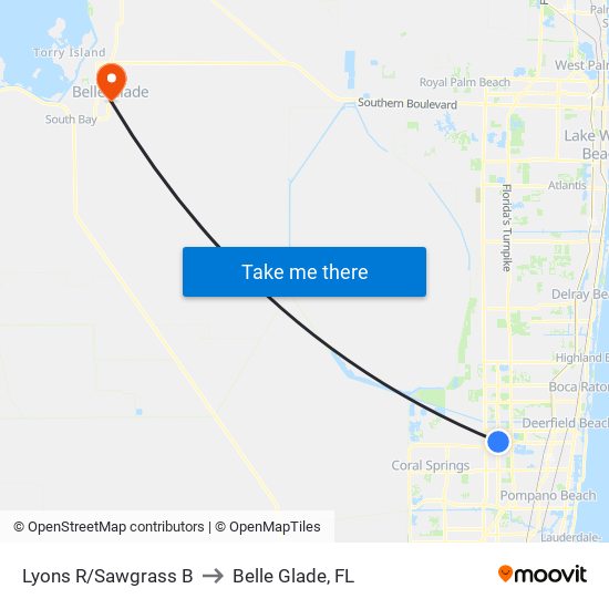 Lyons R/Sawgrass B to Belle Glade, FL map