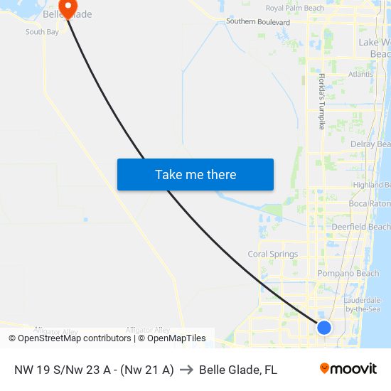 NW 19 S/Nw 23 A - (Nw 21 A) to Belle Glade, FL map