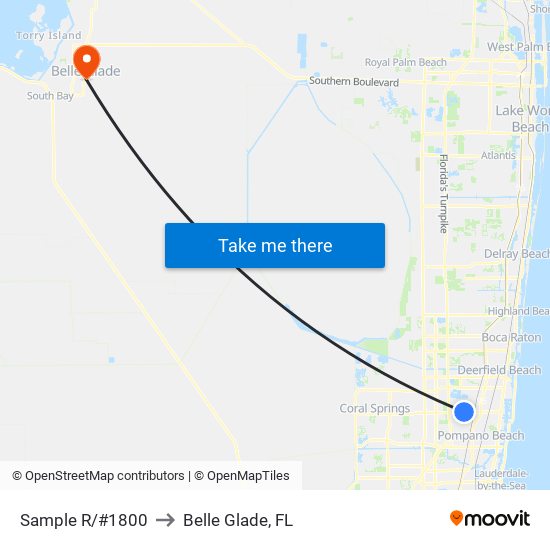 Sample R/#1800 to Belle Glade, FL map